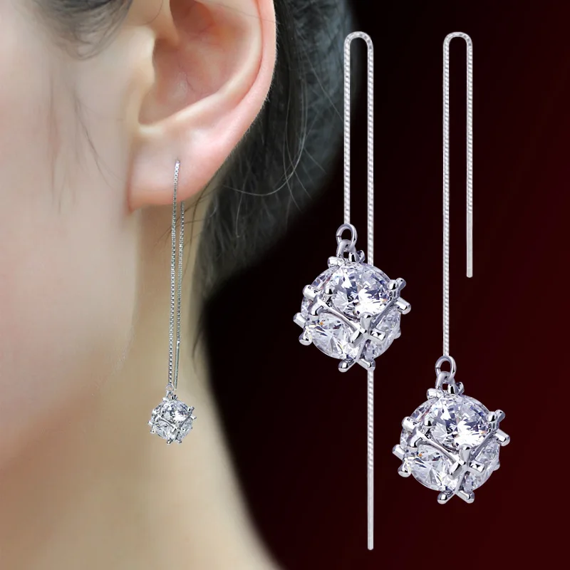 

18K White plated long earring for women cube CZ earrings for women wedding Silver earring, N/a