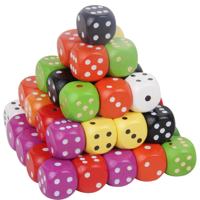 

Wholesales  wooden high quality multicolor 6 sided round corner with dot in stock board game custom dice
