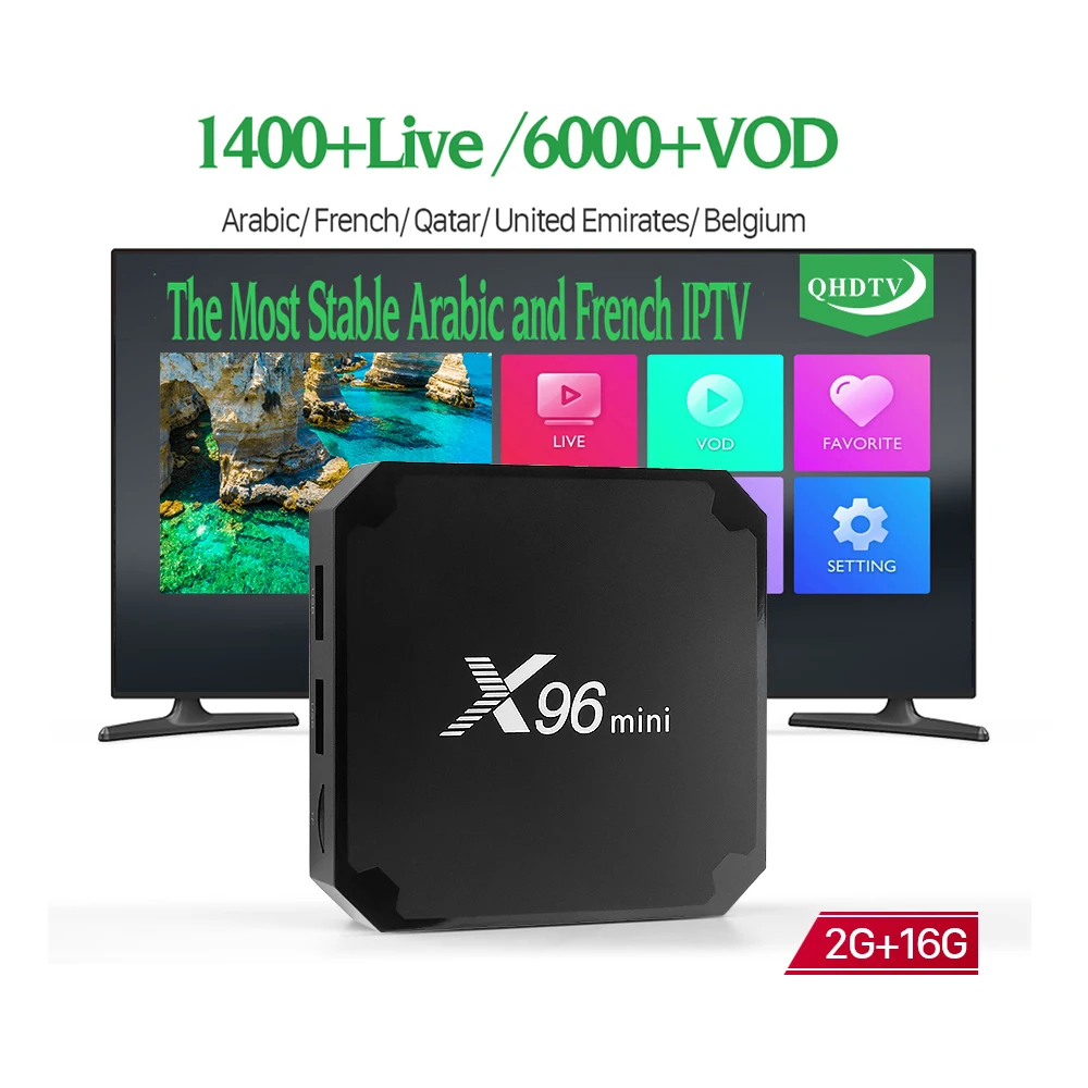 

France IPTV Channels QHDTV Abnonnement Codes 1 Year With Firmware Update Amlogic S905 Mini X96 Android 7.1 Smart Tv Box, Black