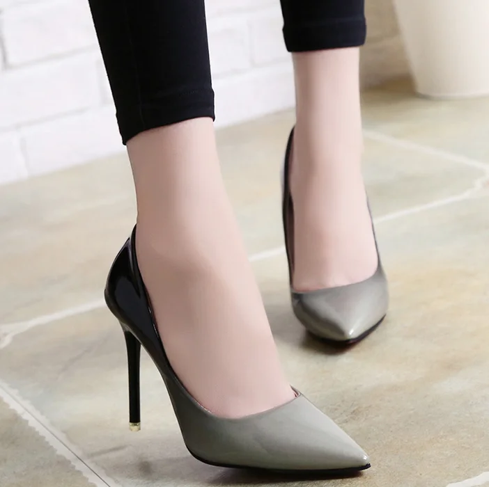 

10CM Women Pointed Toe High Heel Office Elegant Sexy Dress Shoes, Gray/pink/black