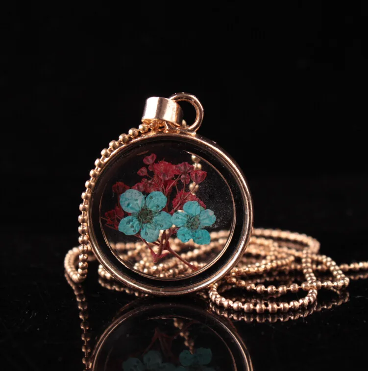 

high quality pendulum type Perfume glass Dried flowers charmTransparent pendant necklace for girl