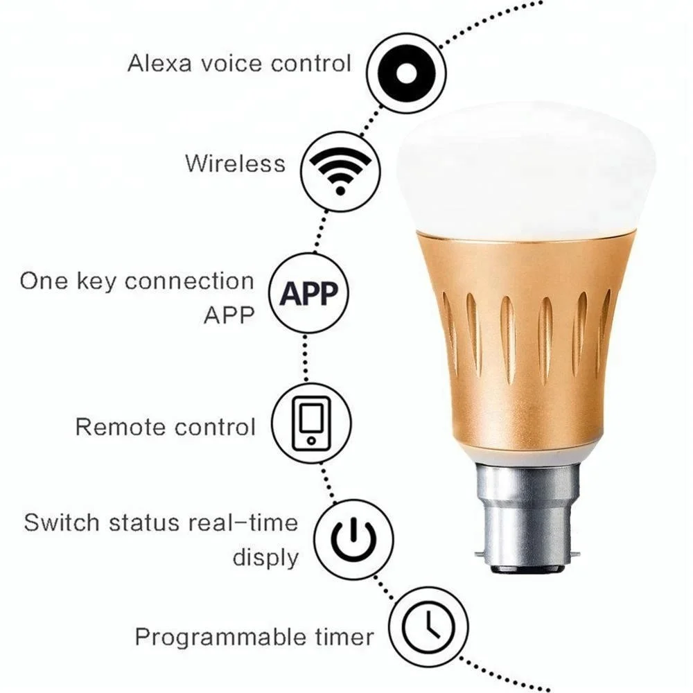 
New hot wifi smart home RGBW LED light bulb lamp App Alexa Google IFTTT remote voice control 6000K 7W B22 600lm India Tuya color 