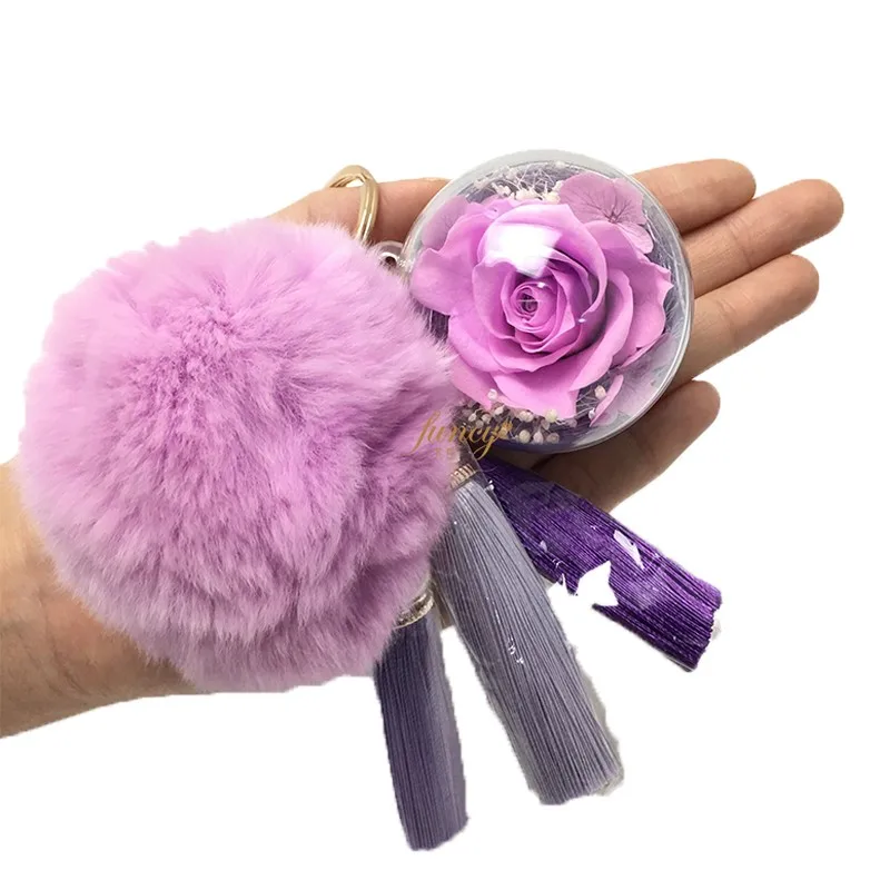 Real Dry Flower Crystal Ball Keychain Lovely Blossoms Bag Car Keyring Chain NEW 