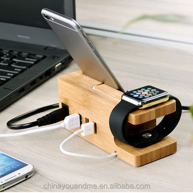 

2 in 1 Wooden Charging Station for Mobile, Natural
