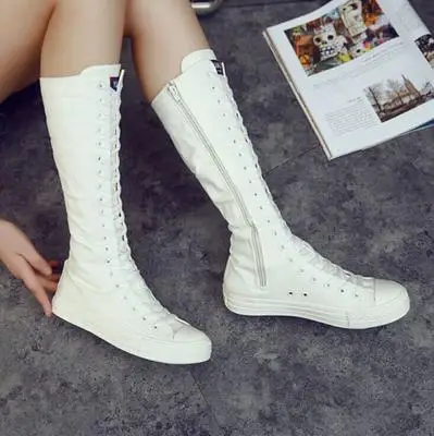 

Pair of shoes high top canvas dancing casual side zipper shoes lace up shoes