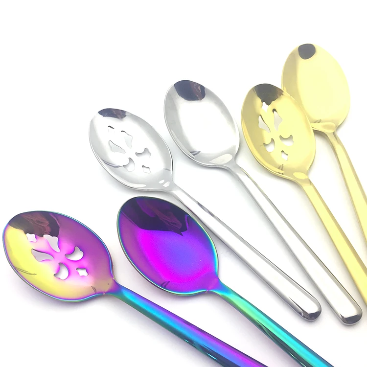 Stainless Steel Soup Serving Spoons Colorful Salad Spoon Tableware