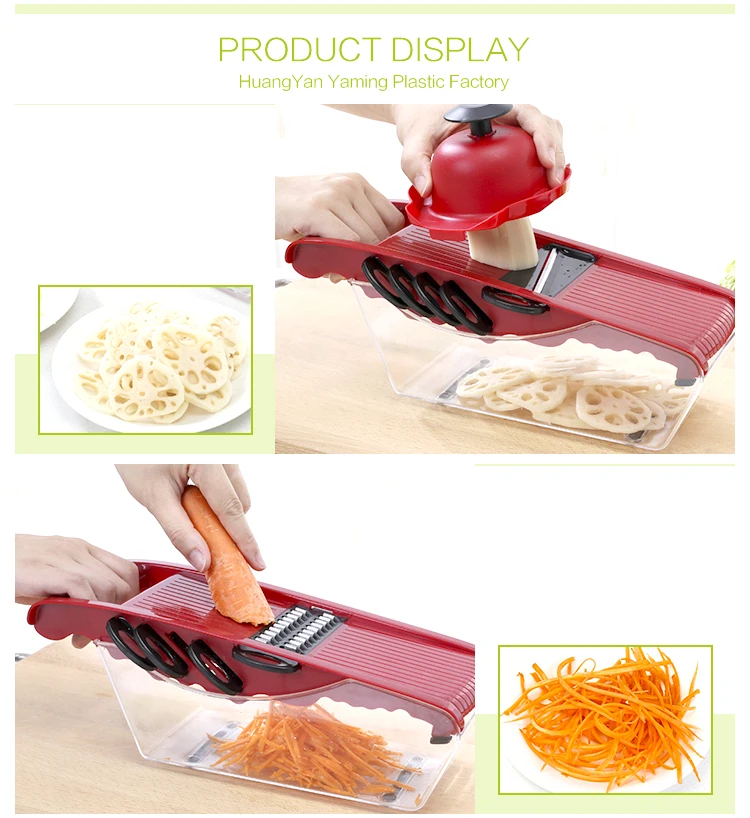 Two Color Optoinal Stainless Steel Vegetable And Fruit Cutter Shredder Julienne 6 Different Shape Blades Mandoline Slicer