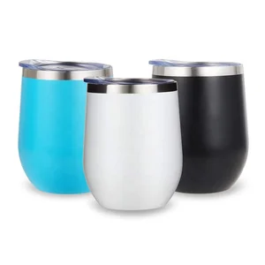 Image of 12OZ double wall vacuum insulated stainless steel wine mug with sliding lid