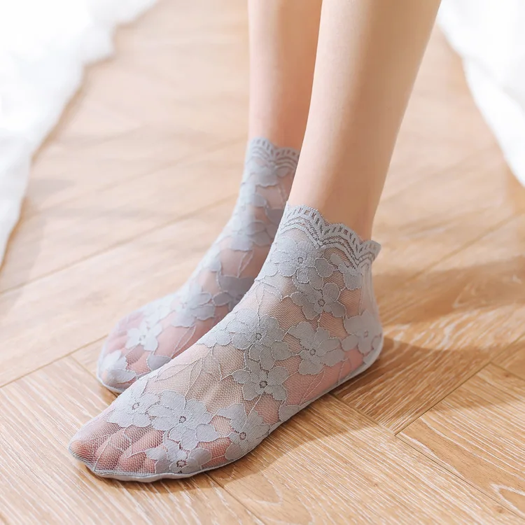 2020春夏季女士薄款袜子网眼黑色蕾丝性感踝尼龙袜子