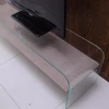 Clear Bent Glass Coffee Table with Ash Wood Veneer Shelf