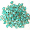 Gemstone oval slice Pendant with double loops Gold Mint Opal Blue &red agate necklace pendant