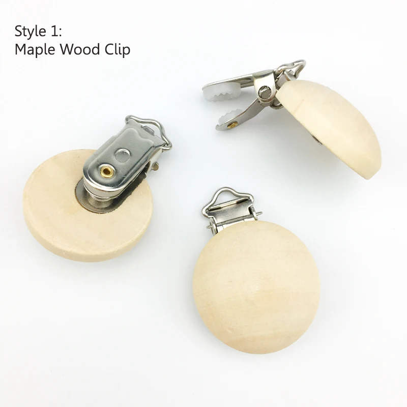 

35mm Custom Logo Natural Wooden Plain Round Baby Teething Pacifier Metal Clip, Natural wood color