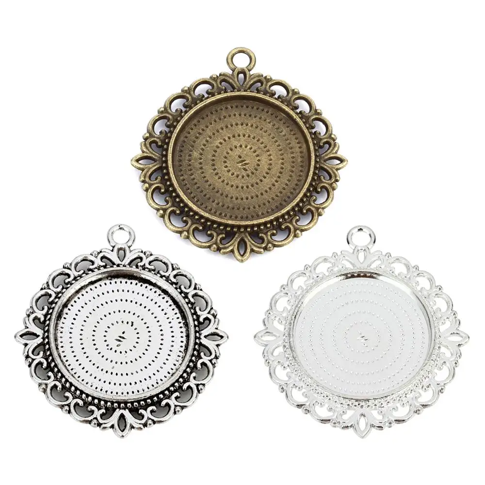

Double-sided lace 25mm bezel tray blanks cabochon base of pendant trays, Antique silver,antique bronze,silver