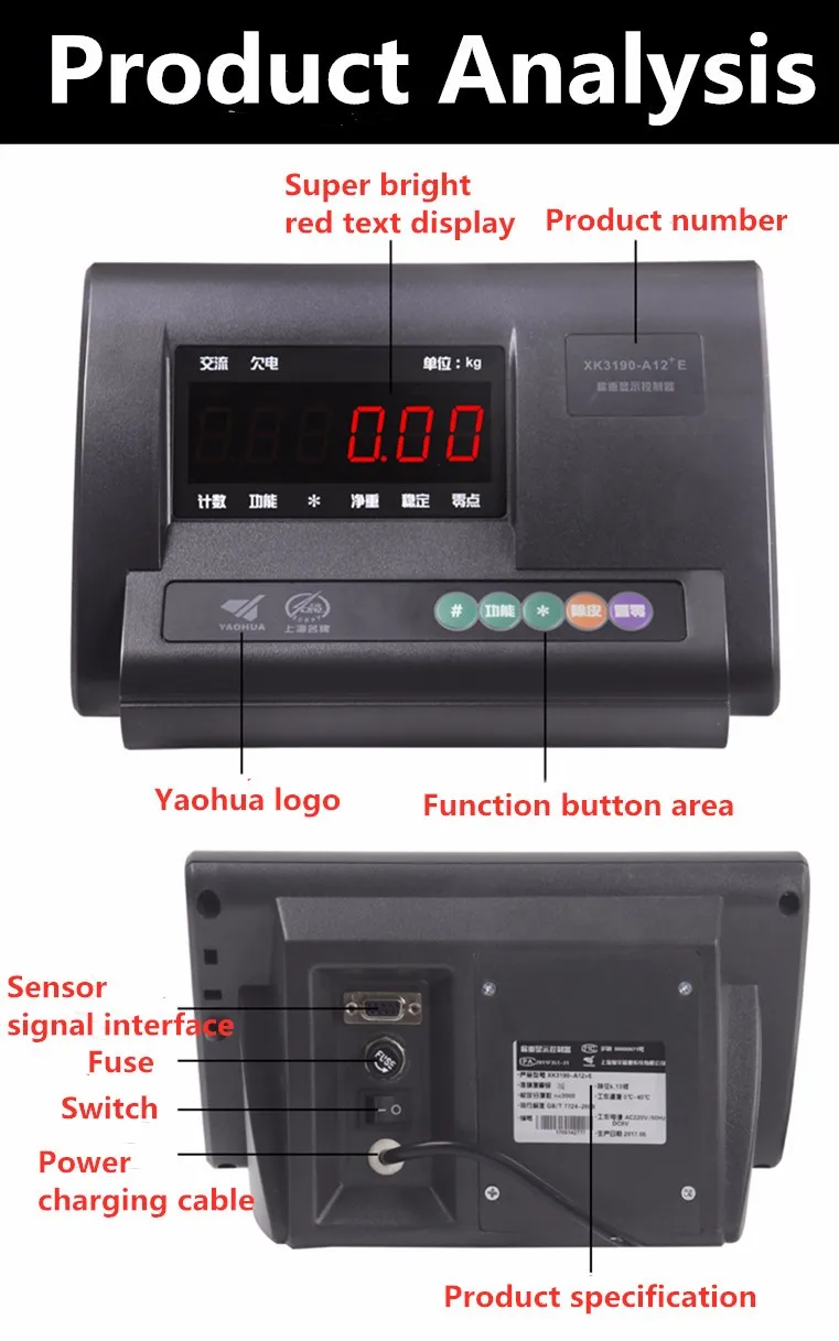 Yaohua Xk3190a12e Indicator Lcd A12e For Floor Scale Buy Weighing Indicator,Indicator,Led