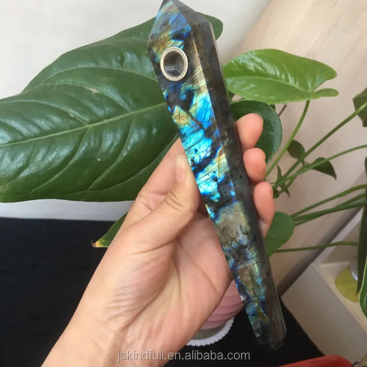 

Wholesale desiger natural long-sized labradorite rock stone tobacco smoking pipes, Picture