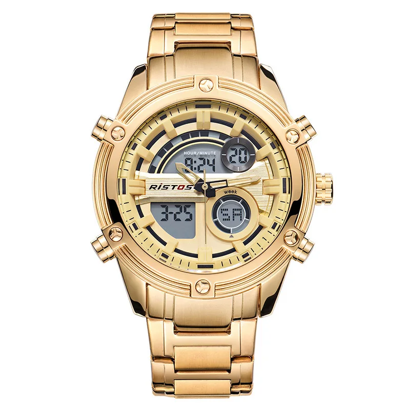 

RISTOS 9340 Fashion Luxury Stainless Steel Business Wristwatches Relojes Masculino Chronograph Multifunction Men's Sport Watch