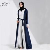 

2019 Elegant Muslim Abaya Dress Lace Cardigan Long Robes Ramadan Arabic Dubai Turkish Thobe Islamic Prayer Clothing