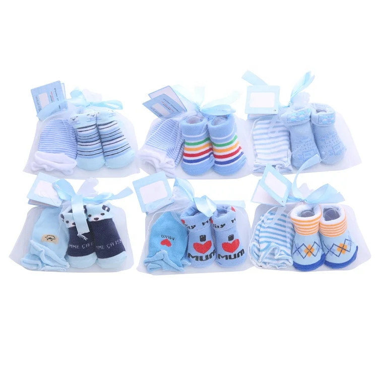 

100% cotton gift pack knitted baby socks with mittens set