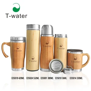 Image of Eco life bamboo water bottle custom stainless steel thermos vacuum bamboo water bottle flask with tea infuser