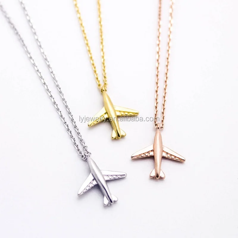 Gold Airplane Pendant Sterling Silver Airplane Pendant Rose 