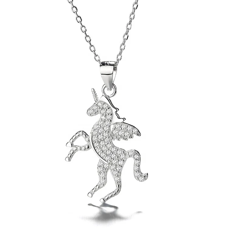 

Manufacturer Wholesale Unicorn Necklace 925 Sterling Silver Lady And Lucky Horse Pendant, As customer request