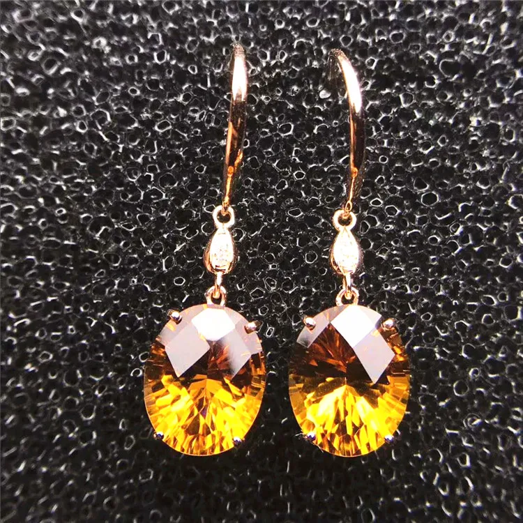 

Original female jewelry design with yellow crystal 18k gold South Africa real diamond 6.7ct natural citrine pendant earring