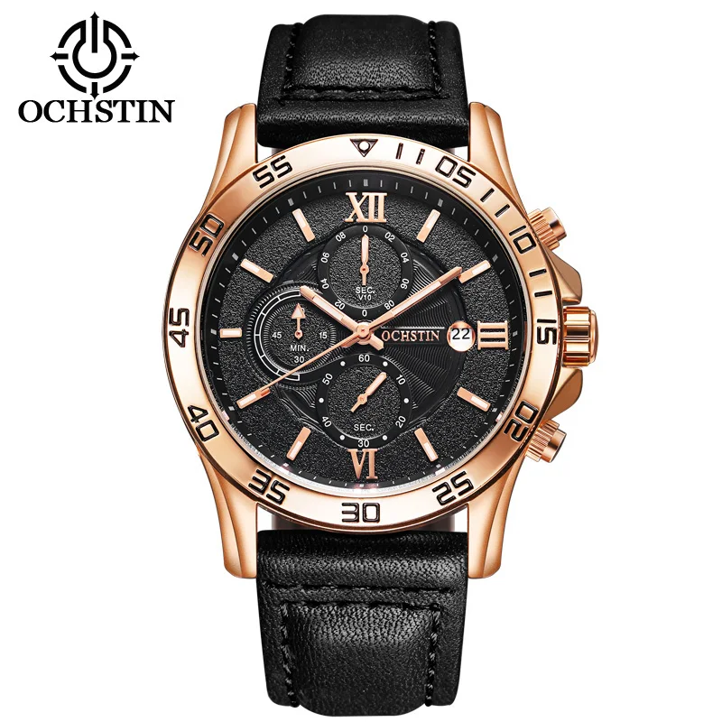 

Famous Brand Men Business Wrist Watch Genuine Leather Chronograph Date Clock Quartz Fashion Waterproof Man Ochstin Luxury Watch