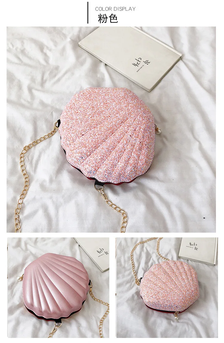 Color : Light Pink, Size : 15x13x6cm Pearl Zipper Shell Pouch Cute Chain Shoulder Messenger Bag Light Pink Sequins Elegant and Unique Banquet Bag