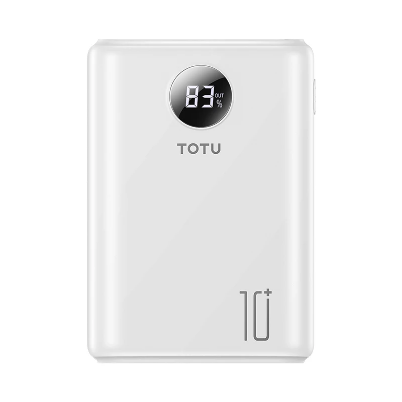 

TOTU 2019 mini portable power source, universal power bank, 10000mAh fast mobile charger with LED display, Black/ white