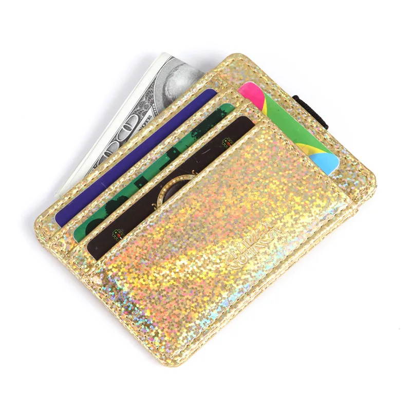 

SW1110 Creative Shinny Lady's Wallet Laser Sequin Holographic Custom PU Leather Card Holder, As pictures or customized