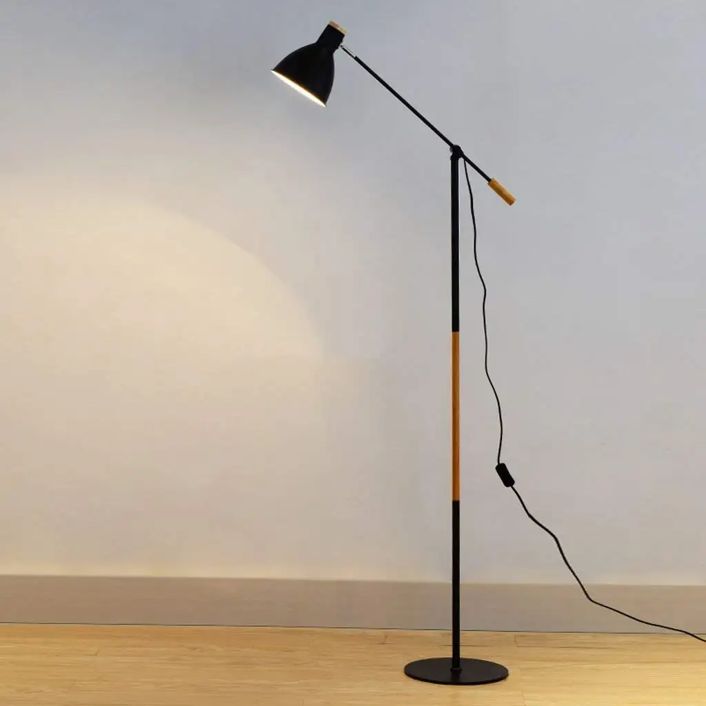 Adjustable Long Arm Floor Lamp, Iron Lampshade, E27, Height 67.77", Button Switch, Black, White, Nordic Modern Style, Study Floor Lamp (Color : Black)