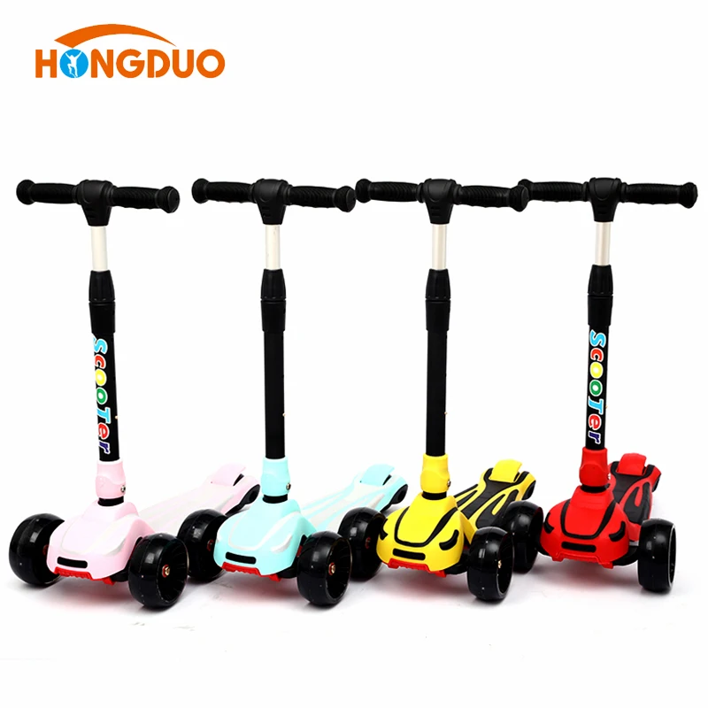 

Dual color deck foot push balance kick scooter with folding system