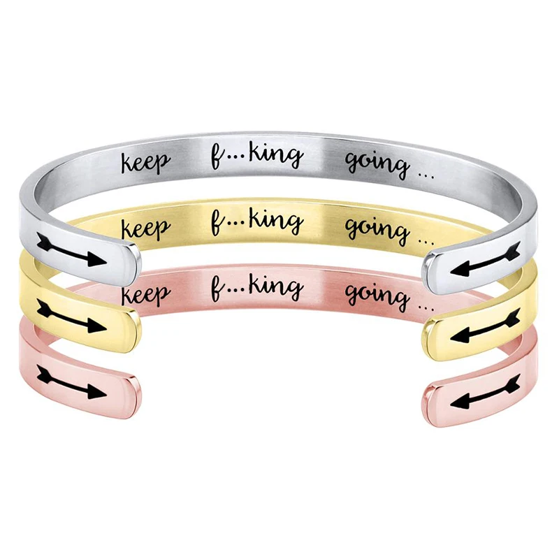 

Jewelry Manufacturer Custom Engraved Message bracelet femme Silver Stainless Steel Metal Open Cuff Bangle, Silver;gold;rose gold