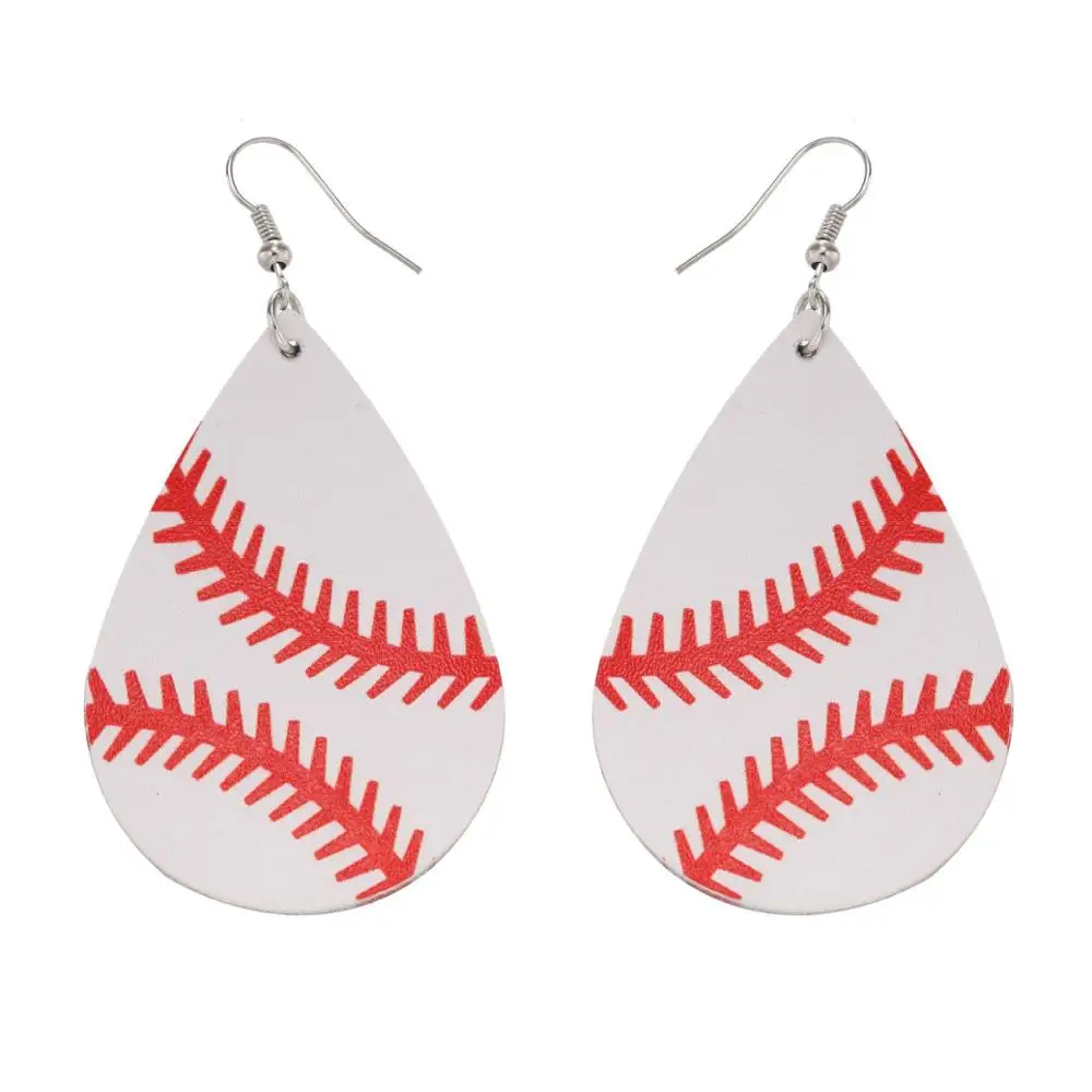 

2018 personalized wholesale baseball pendant printed leather teardrop earrings, As is