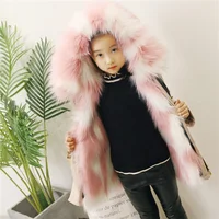 

Winter Warm Kid Trench Coat Parka Coat fOR Girl Pink Faux Fur Coat With Hood