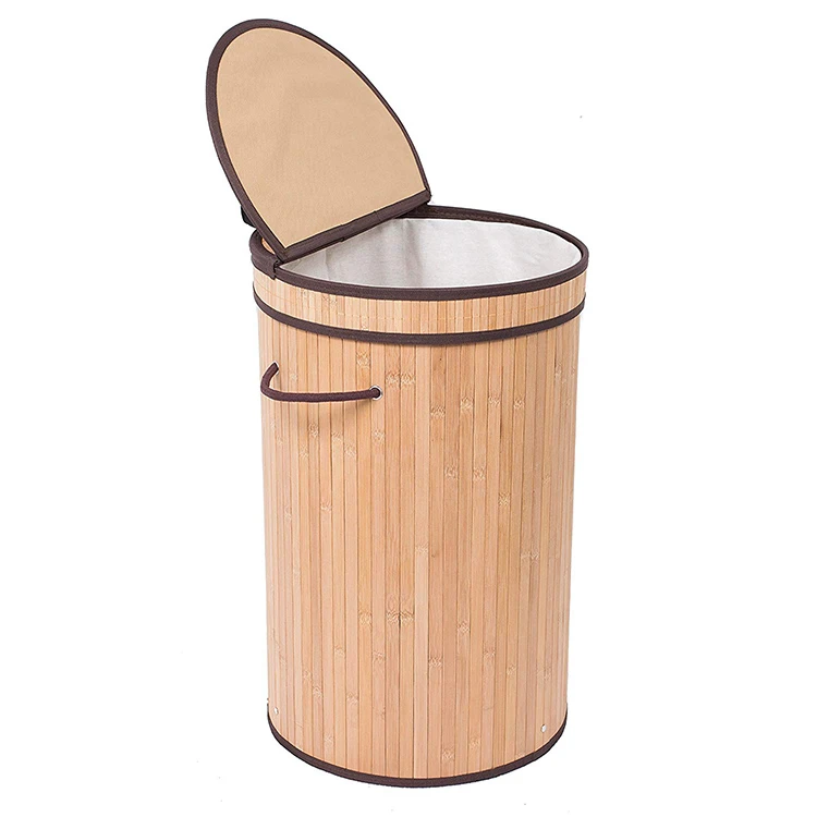 

Collapsible Hamper Round Bamboo Laundry Basket Hamper, Customized