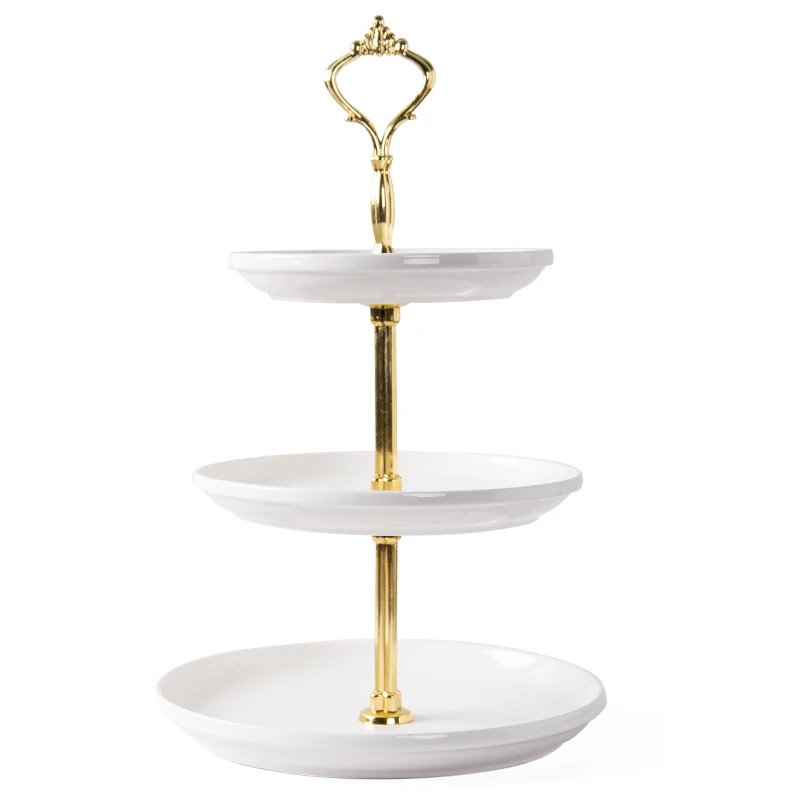 

3 Tier Colorful Ceramic Plate Dessert Plates For Wedding 2 Level Party Plate, Blue white grey dark blue