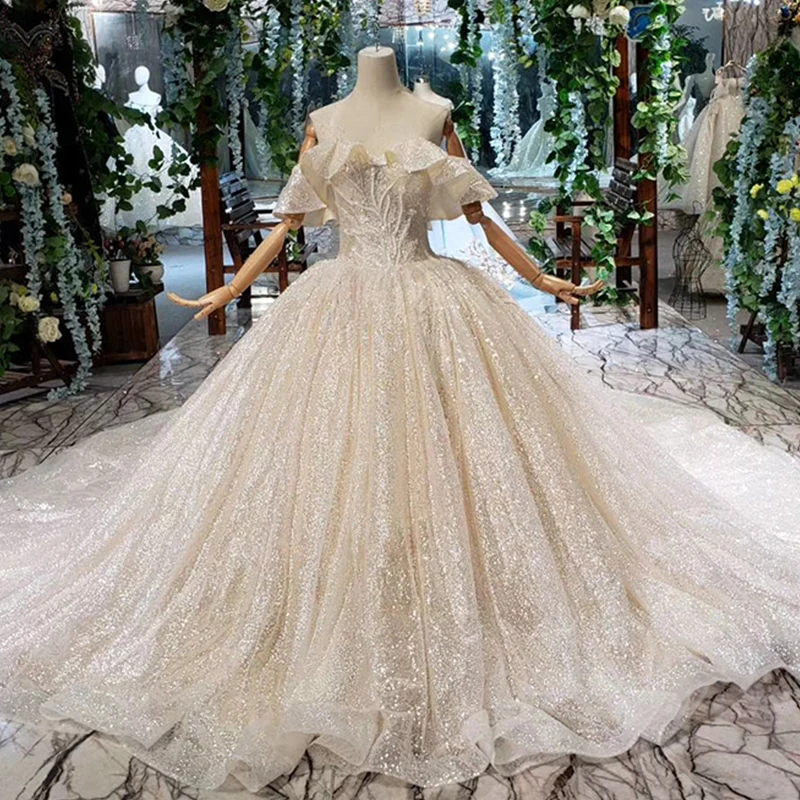 

Jancember HTL458 2019 off shoulder luxury applique beaded sequin fashion bridal wedding gown dress