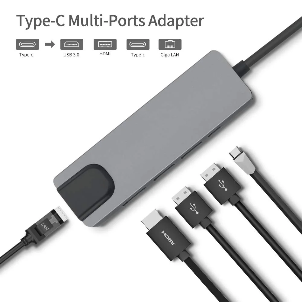 5 in 1 USB Type C Hub Hdmi 4K USB Hub to Rj45 Lan Adapter for Macbook - ANKUX.COM