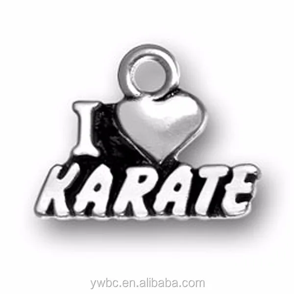 

Wholesale Antique Silver Plated Engraved Letter I Love Karate Charms For Bracelet