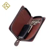 High end top grain leather zip around closure key holder case organizer cover leather car key wallet with 6 hooks 3 card slots
