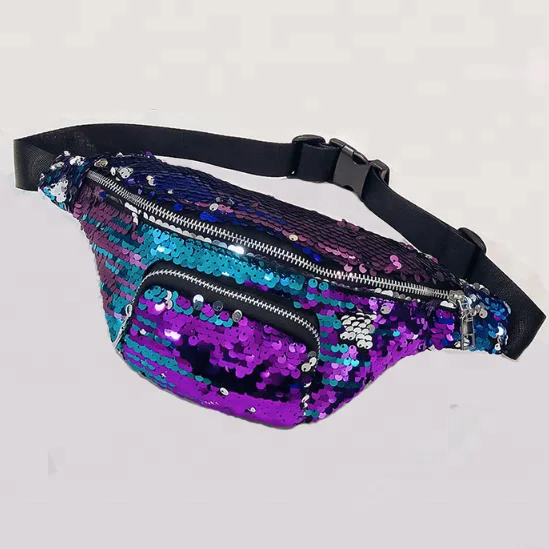 

rainbow glitter fanny pack sequined pu leather ladies waist bag sling bag for women, Customized