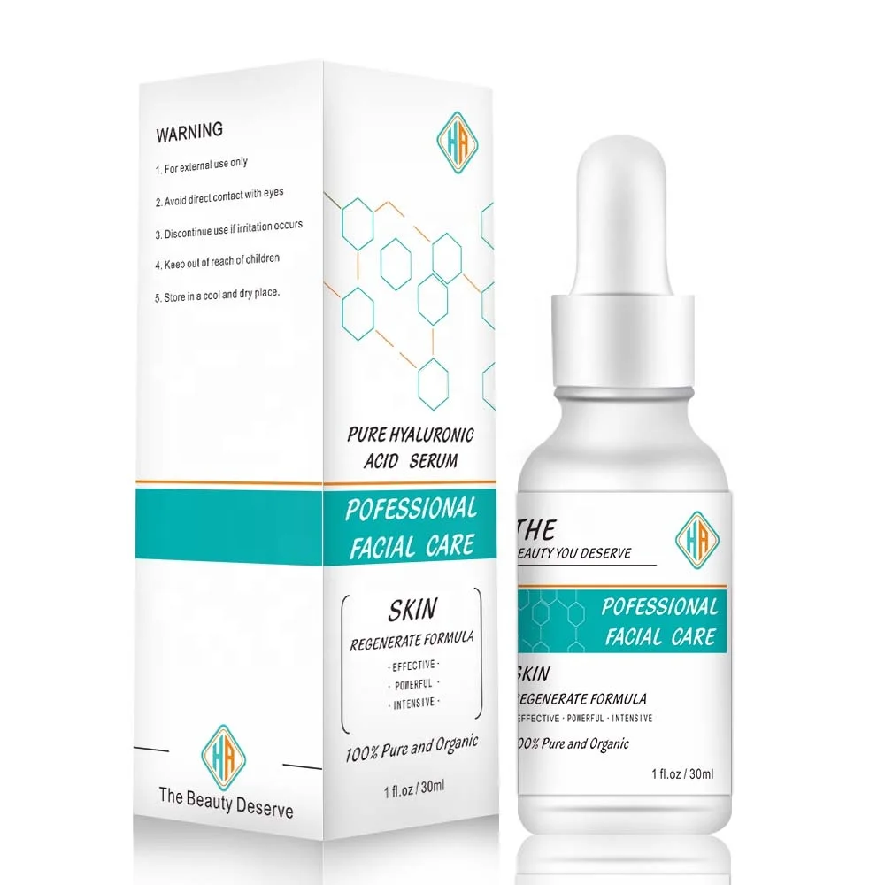 100% pure natural organic vegan cosmetic sterile hyaluronic acid serum essence liquid with peptides for face and skin care, OEM