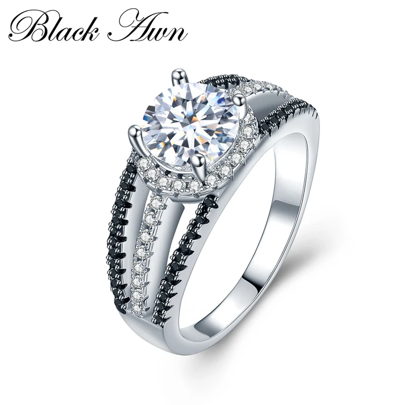 

[BLACK AWN] 925 Sterling Silver Fine Jewelry Trendy Engagement Bague Wedding Rings for Women C022