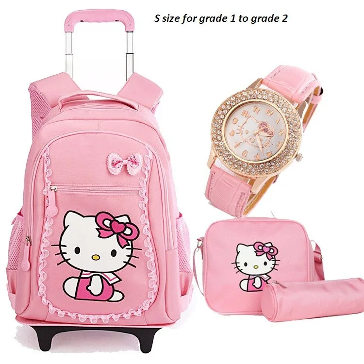 O Kitty Children School Bags Mochilas Kids Backpacks With Wheel Free Shipping O Kitty Children School Bags Mochilas