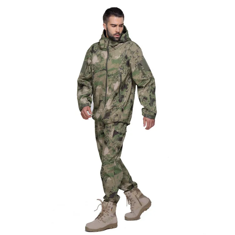 

Outdoor TAD Military Tactical Set Camouflage Hunting Clothes Suits Jackets and Pants Waterproof Sharkskin Softshell Uniform, Camouflage black army green