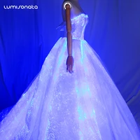 

2018 Fashion design Luminous Fiber Optic Wedding Dress Light Up optical Fabric clothes Bridal Ball Evening Party Gown