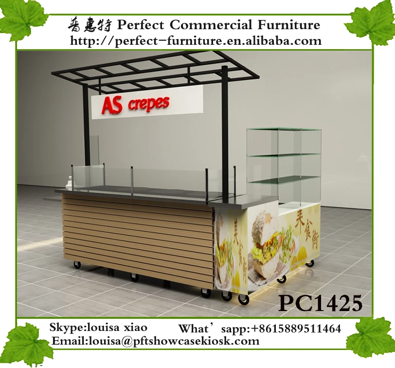 Shopping Mall Retails Food Kiosk Wooden Display Stands Design Mobile