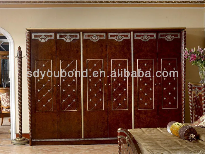 0026 European Style Antique Wooden Wardrobe Designs Royal Bedroom