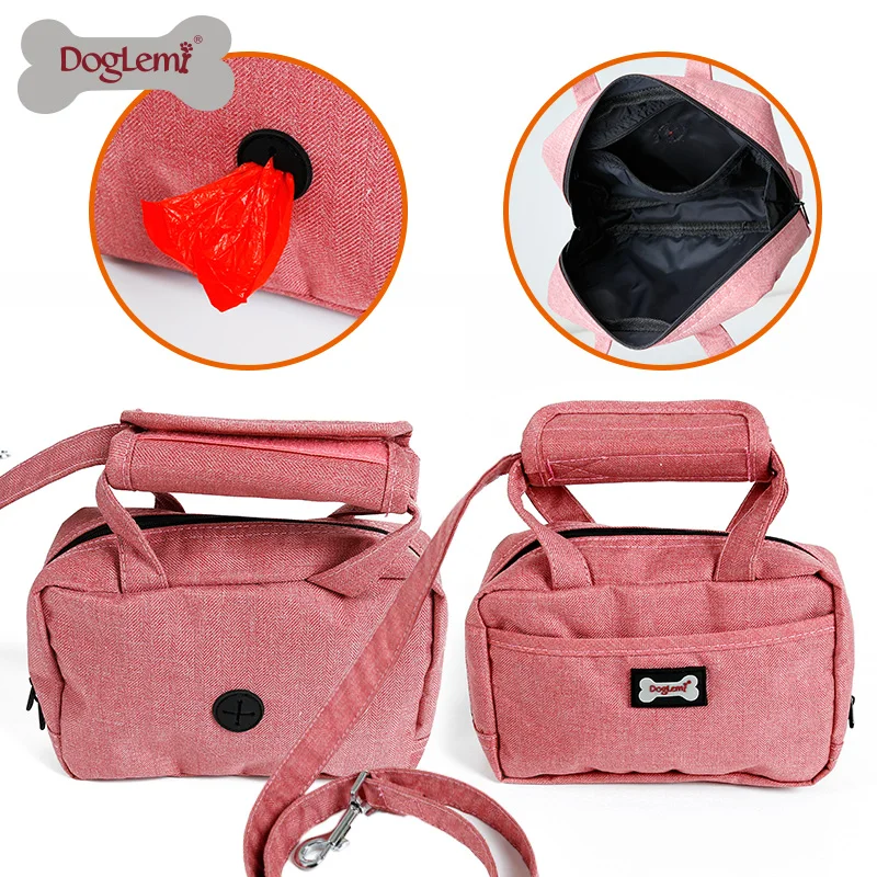 

Easy Walking Dog Pet Collar and Leash with Handle Bag Dual Doggie Bungee Pet Snack Bag